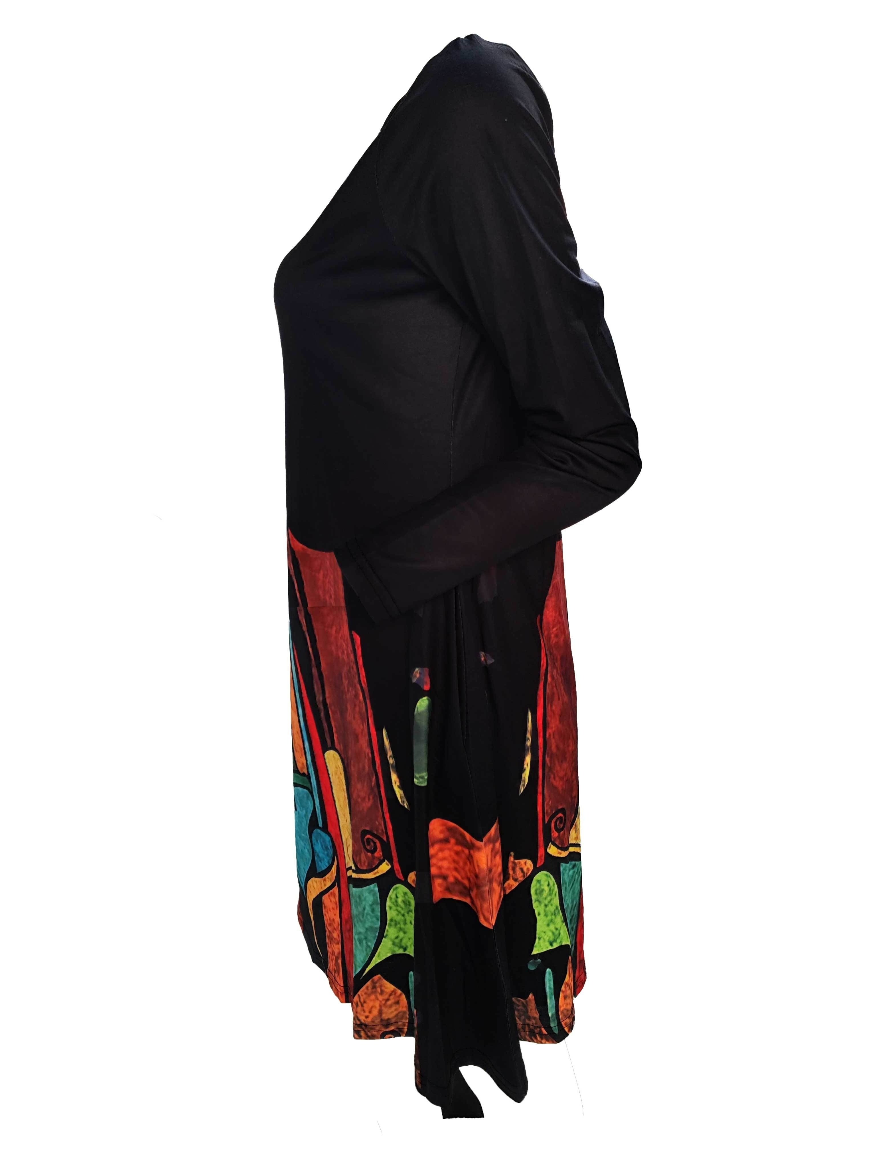 Dames Midi Jurk Met Vloeiende Pasvorm en Artistieke Prints 2