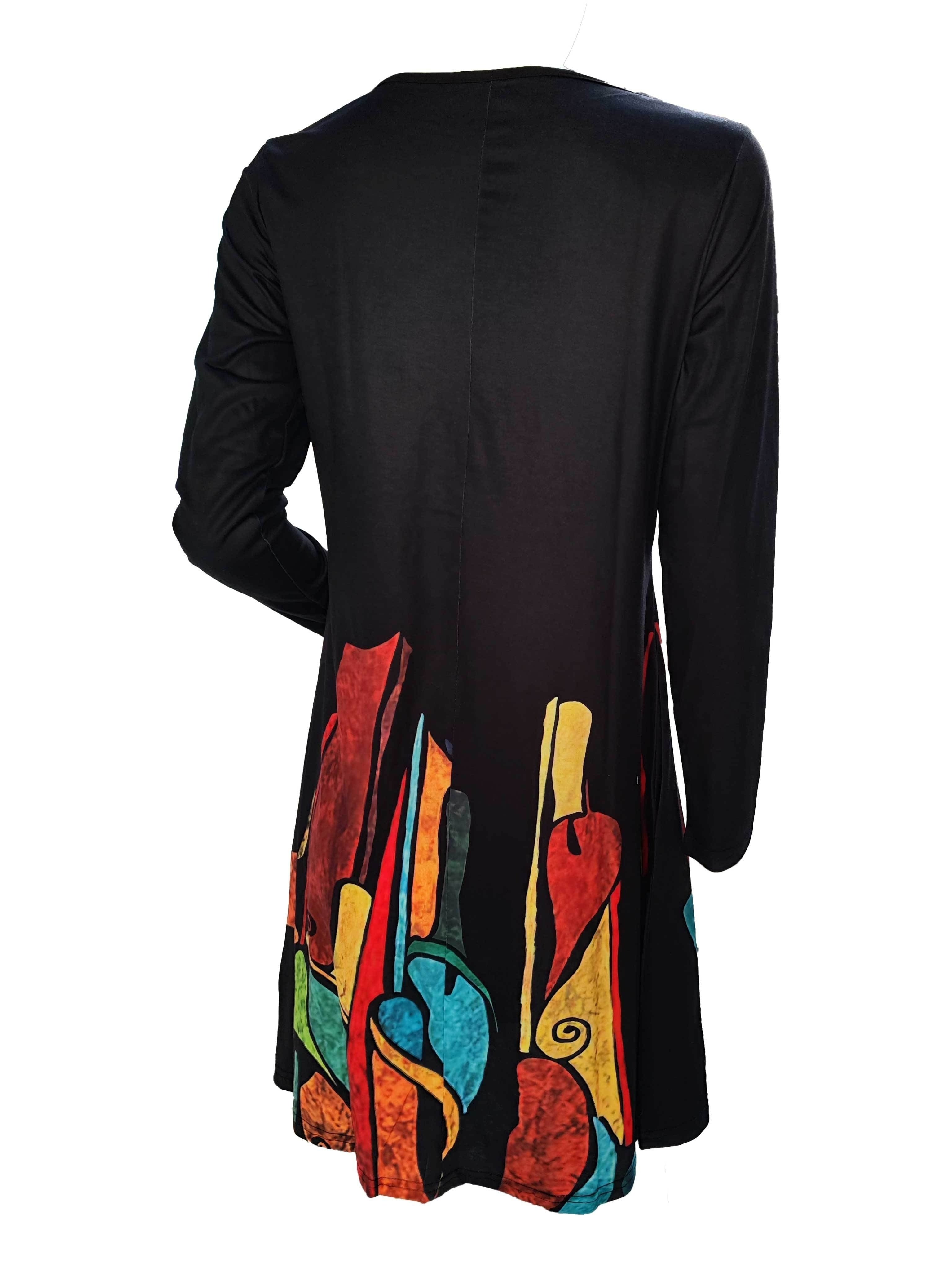 Dames Midi Jurk Met Vloeiende Pasvorm en Artistieke Prints 3
