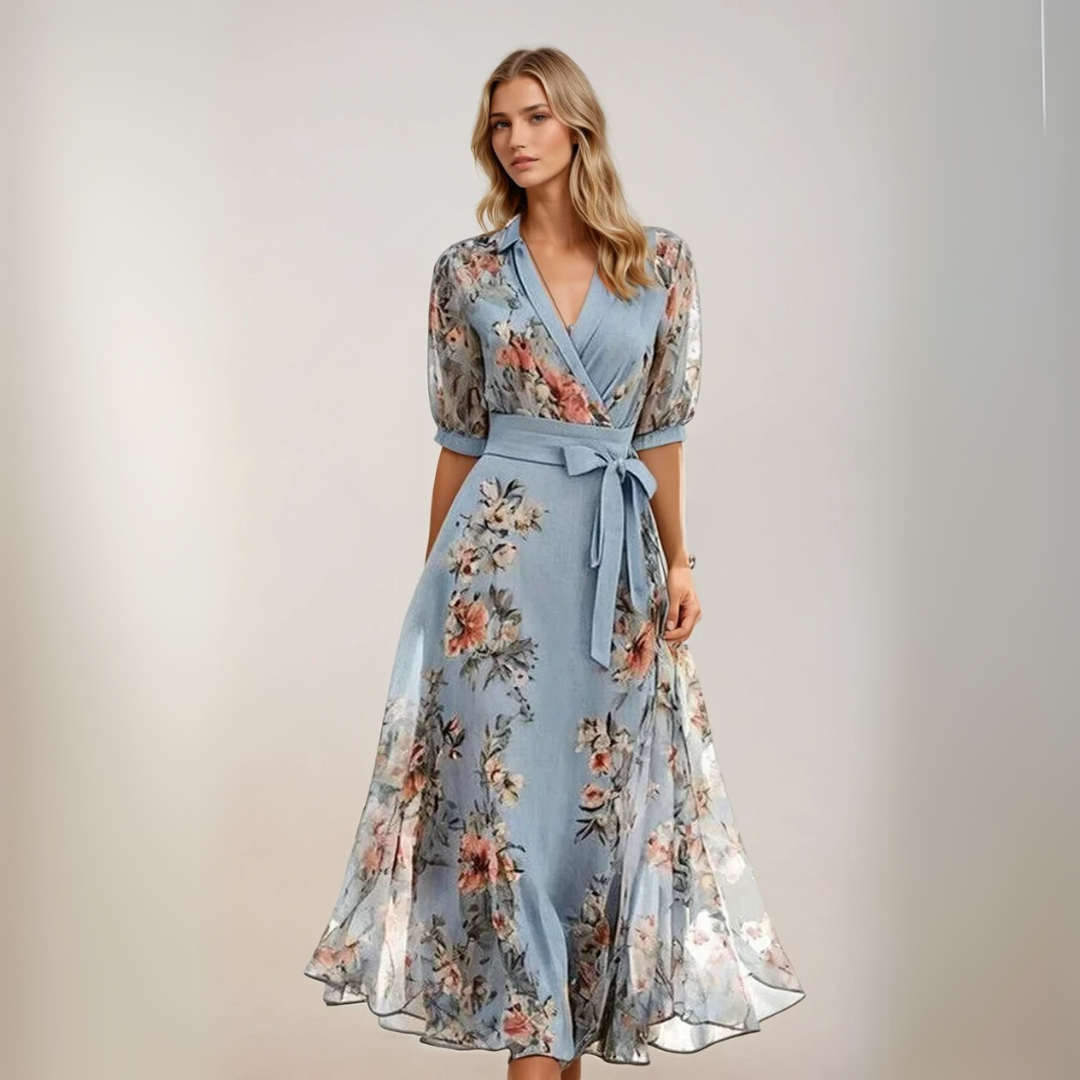 Dames Midi Jurk V-Hals Elegante Stijl 1