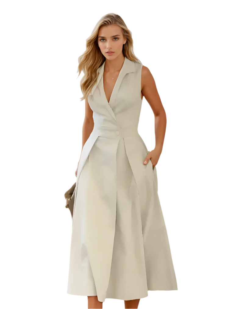 Dames Midi Jurk V-hals A-lijn Luxe Ademend Stoffen Elegant 0
