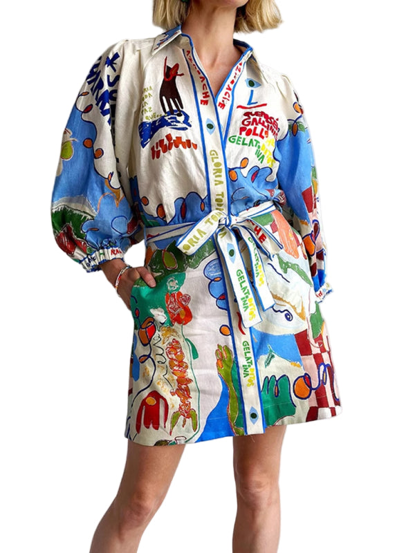 Dames Mini Jurk Graffiti Print Met Vetersluiting Ademend Materiaal 0