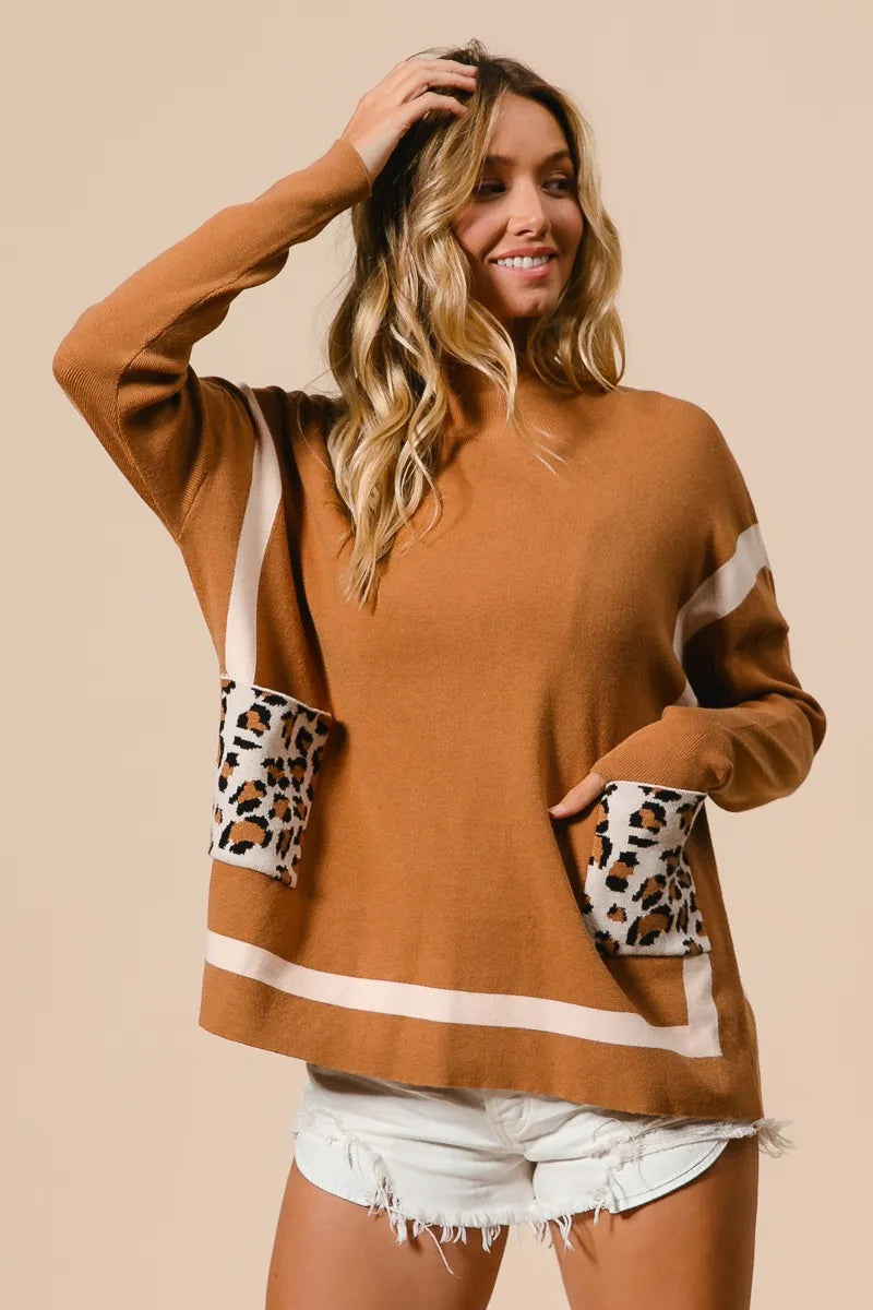 Dames Mock Neck Trui met Luipaard Pocket 5