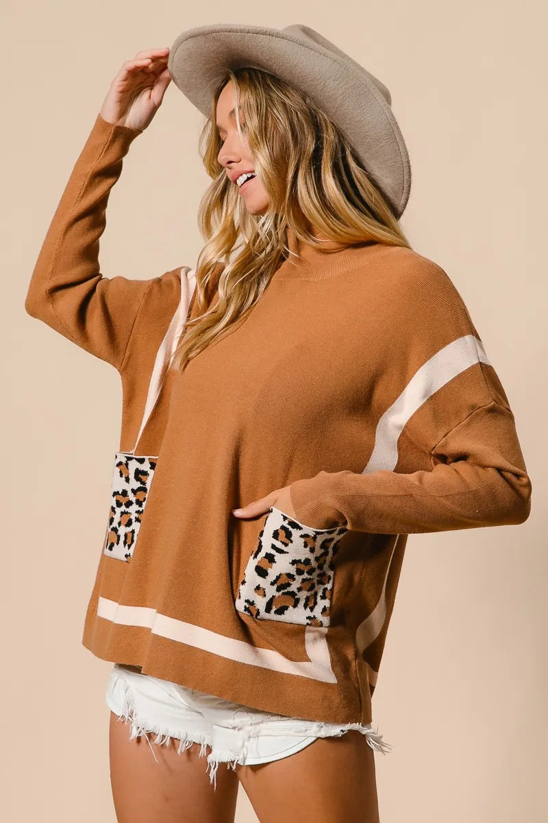 Dames Mock Neck Trui met Luipaard Pocket 7