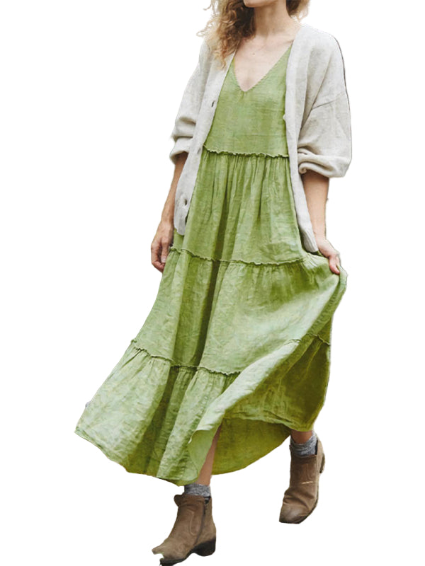 Dames Mouwloze Jurk Katoen Linnen Effen Casual Zomerjurk 0