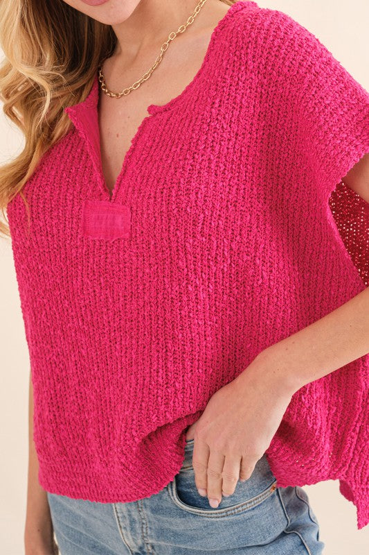 Dames Mouwloze Trui Fuchsia 1