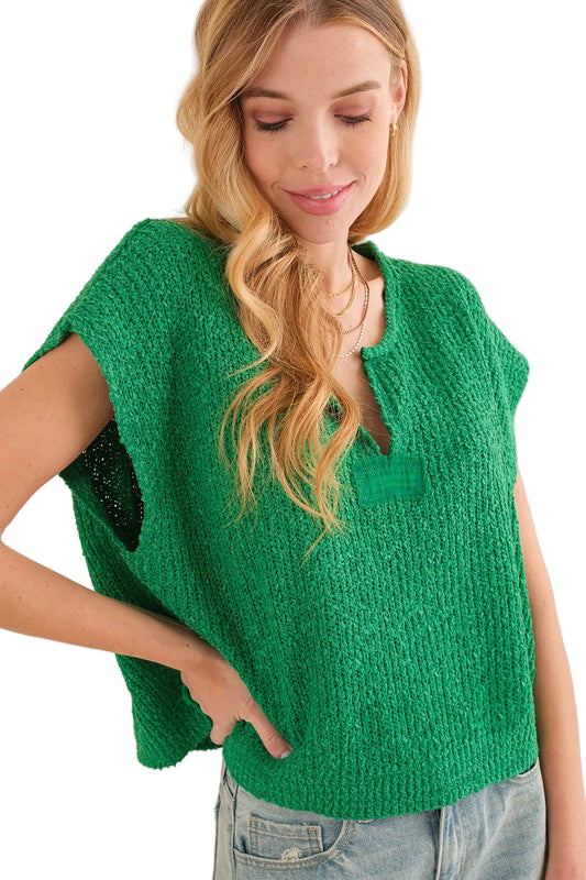 Dames Mouwloze Trui met Patroon Groen 0