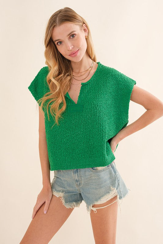 Dames Mouwloze Trui met Patroon Groen 1