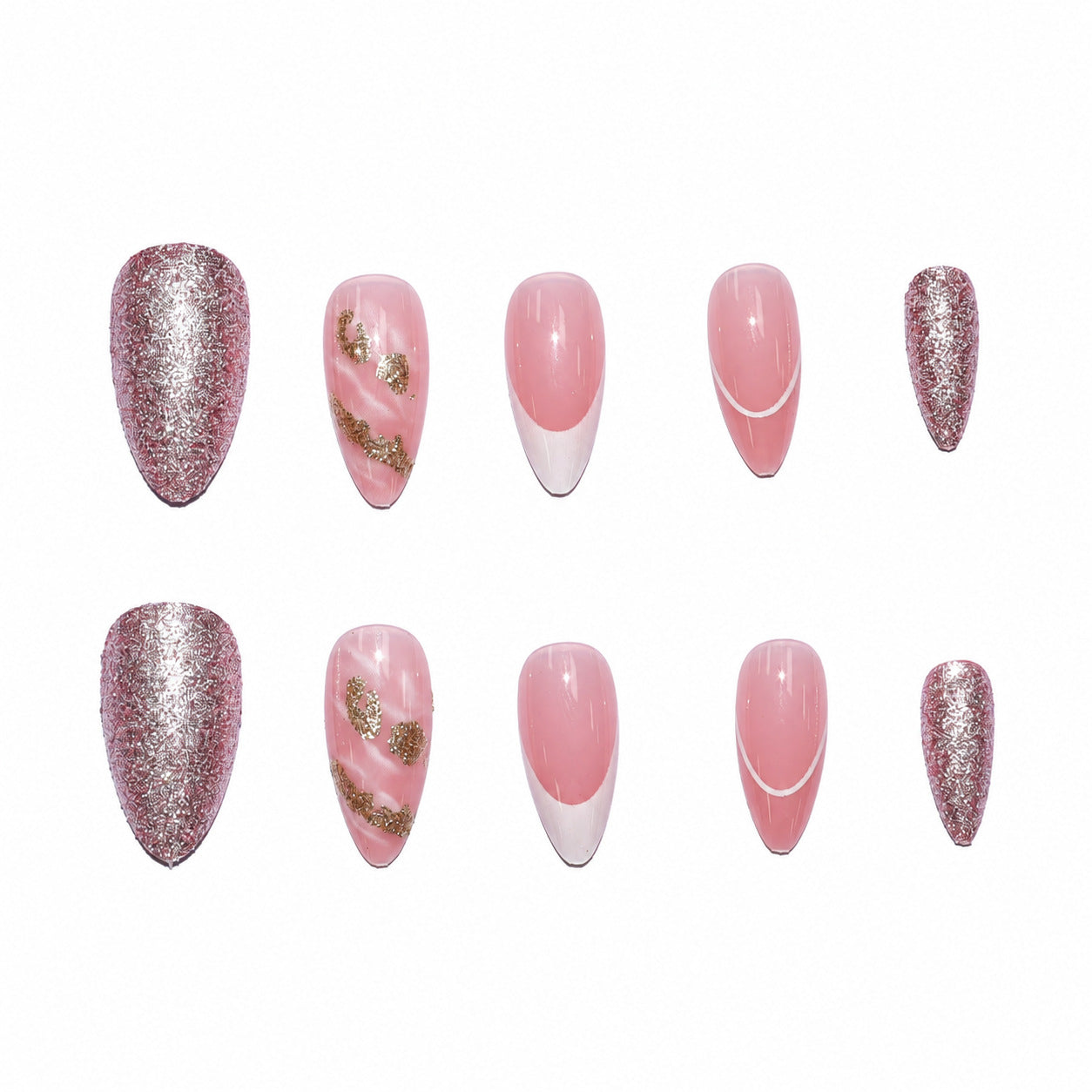 Dames Nagels Set met Glitter en Bloemenpatroon 4