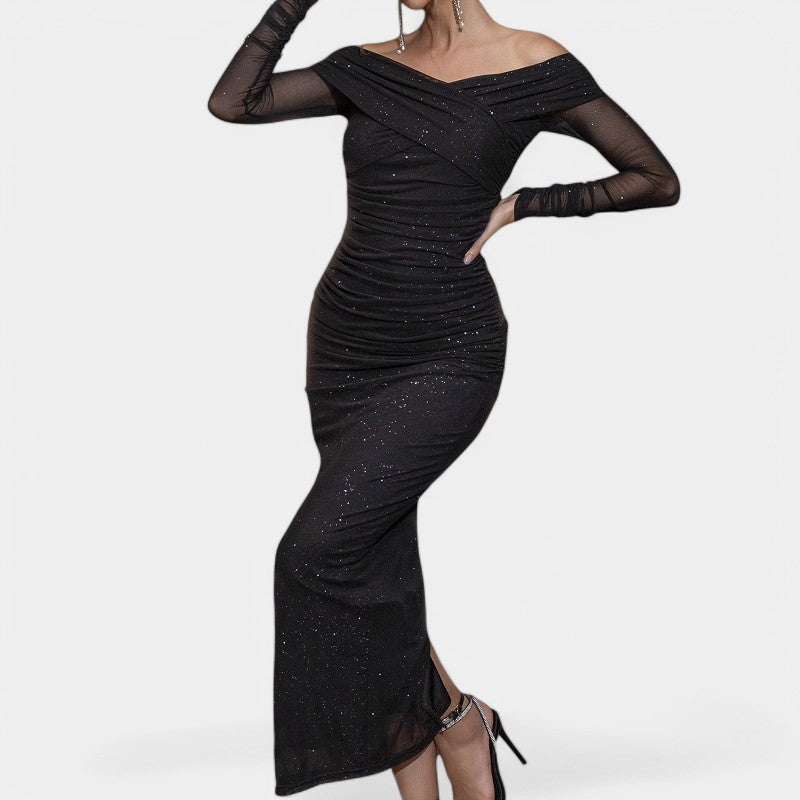 Dames Off-Shoulder Lange Mouwen Avondjurk 1