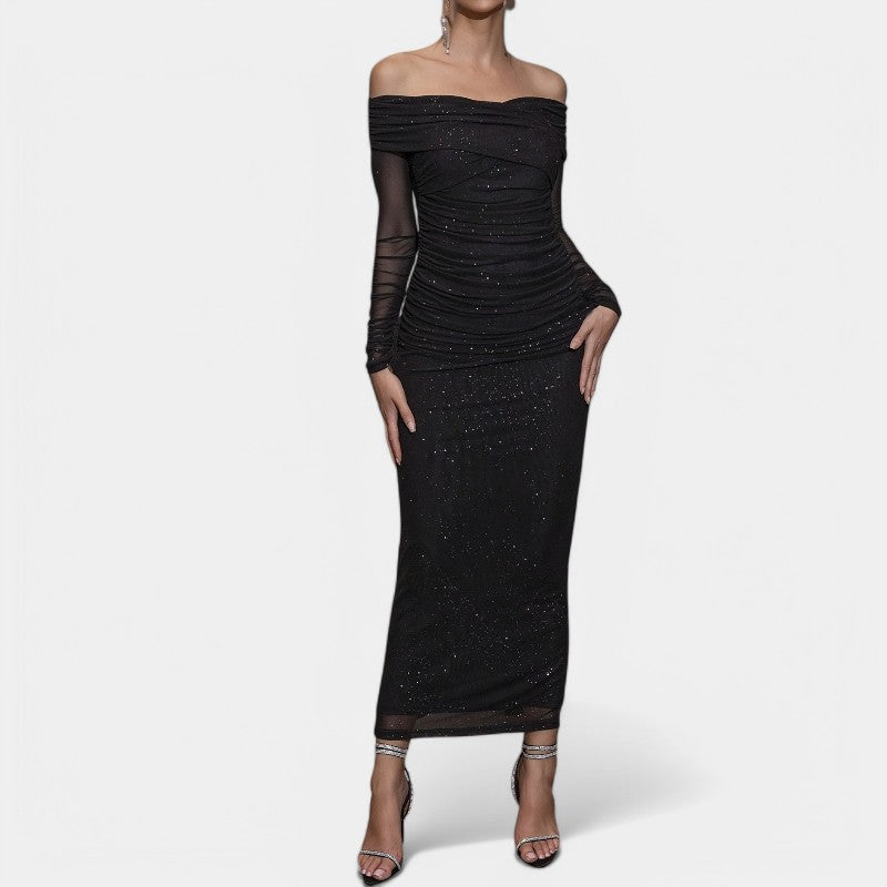 Dames Off-Shoulder Lange Mouwen Avondjurk 3