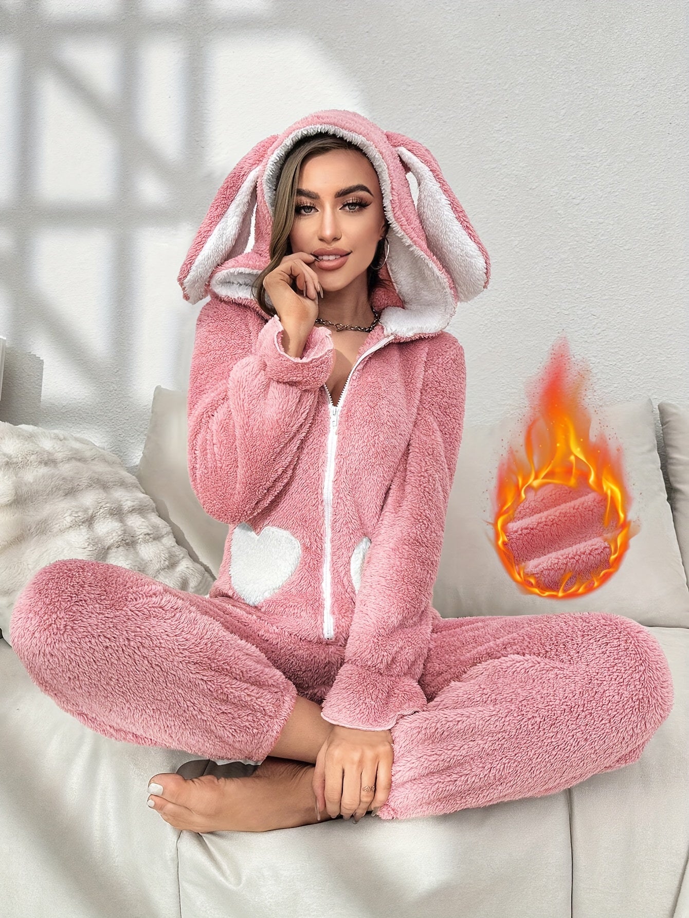 Dames Onesie met Capuchon en Konijnenoren voor Comfortabele Avonden 1