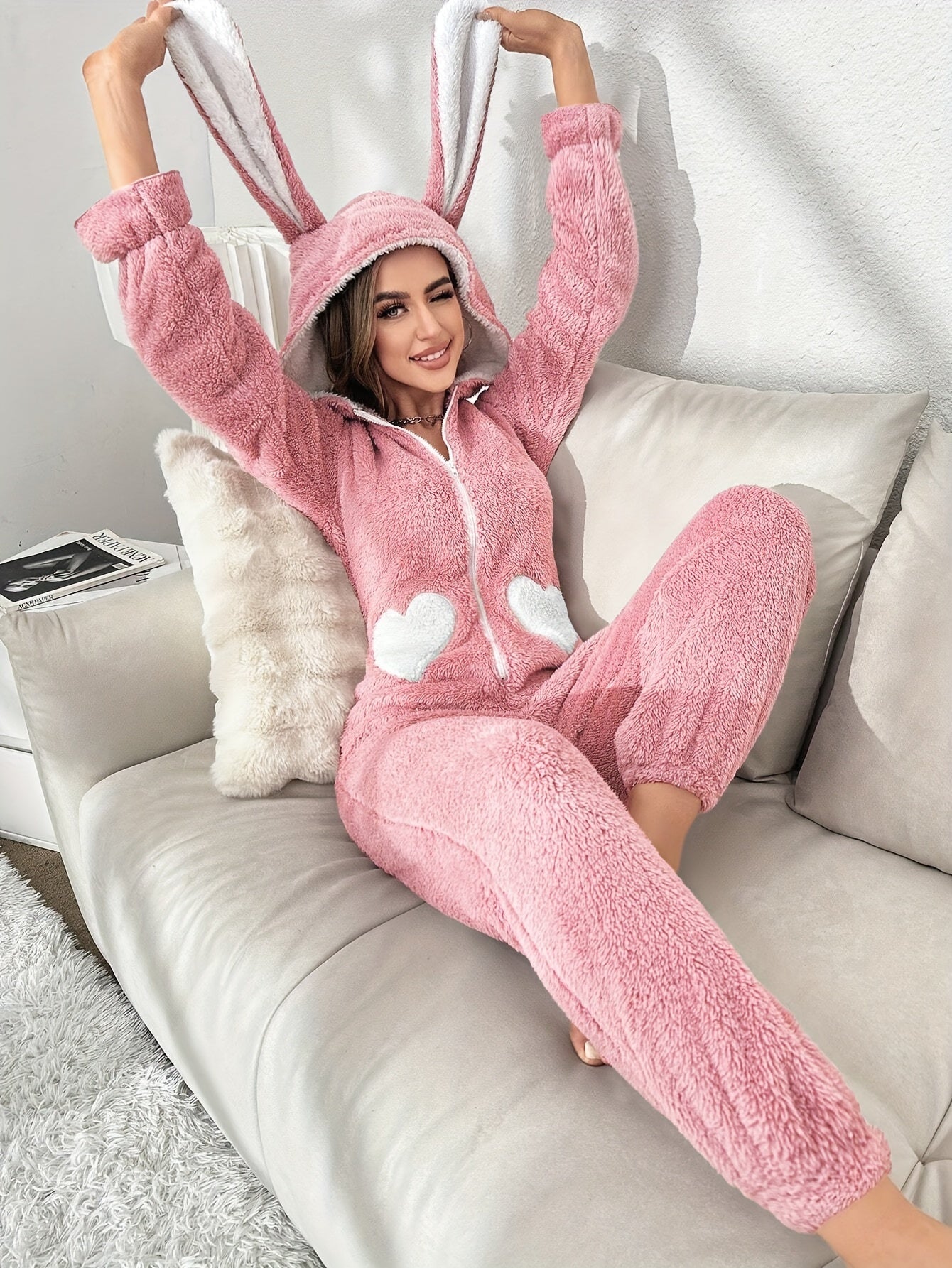 Dames Onesie met Capuchon en Konijnenoren voor Comfortabele Avonden 3