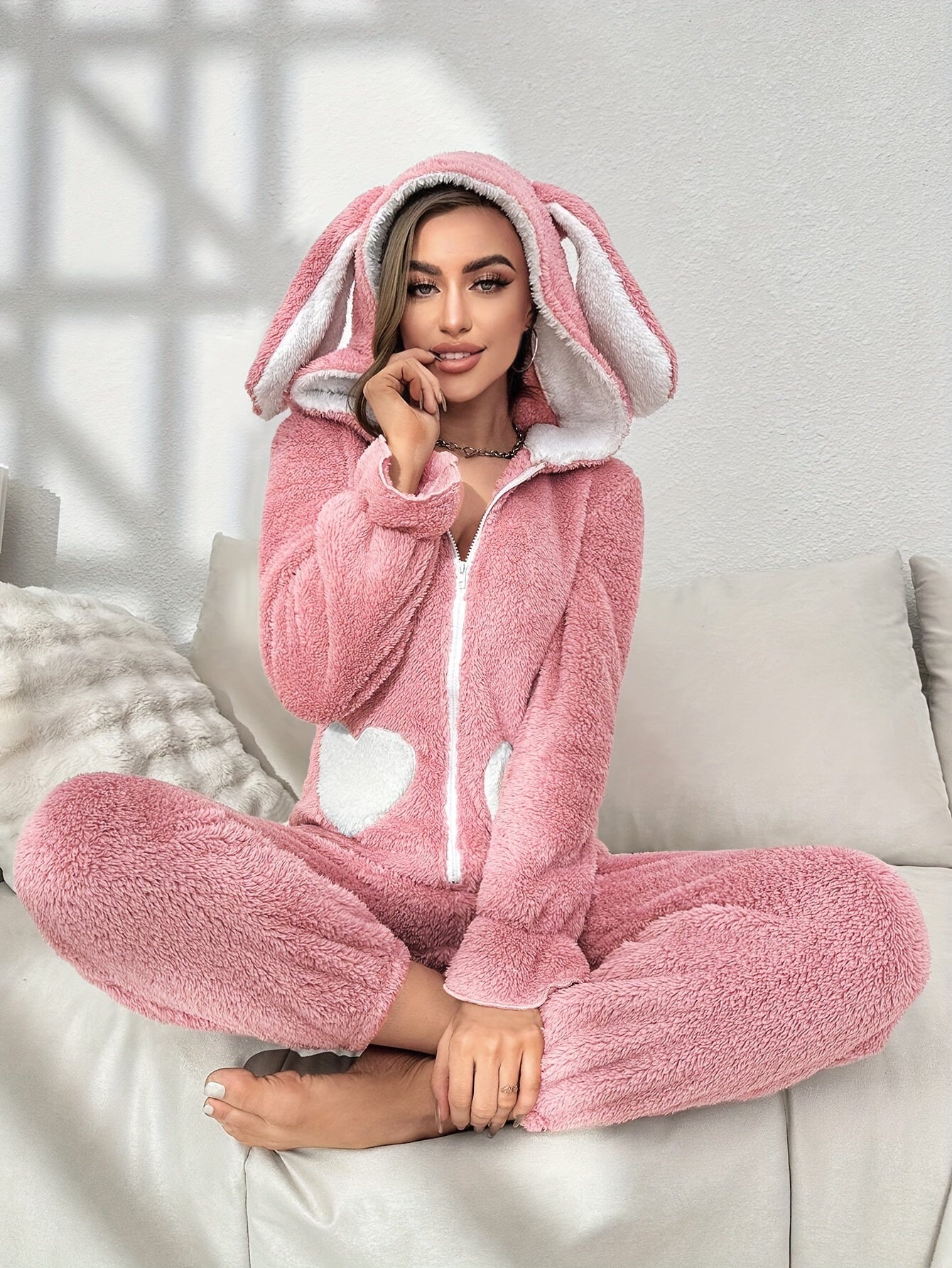 Dames Onesie met Capuchon en Konijnenoren voor Comfortabele Avonden 5