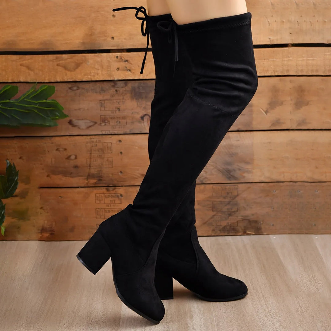 Dames Over-the-Knee Boots Suède Met Blokhak 1
