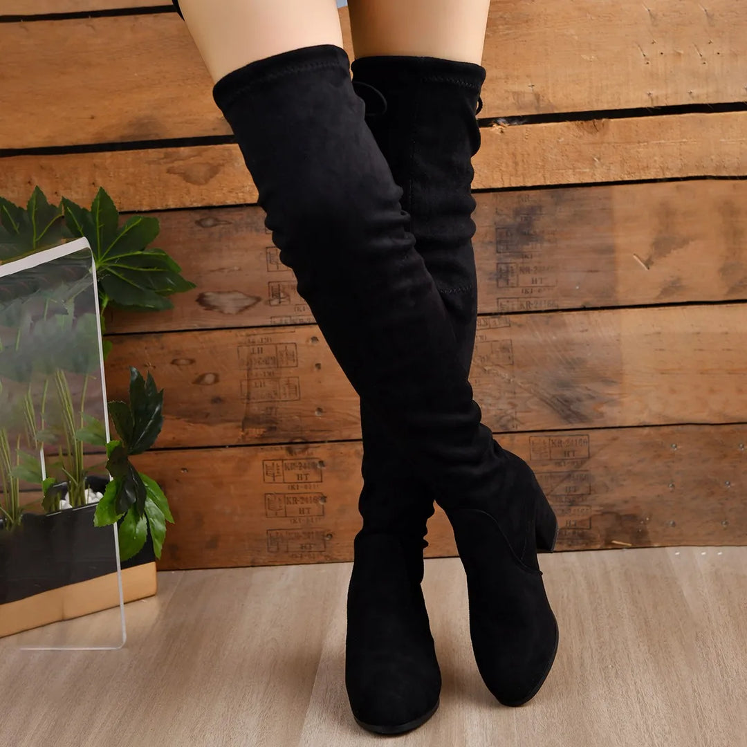 Dames Over-the-Knee Boots Suède Met Blokhak 3