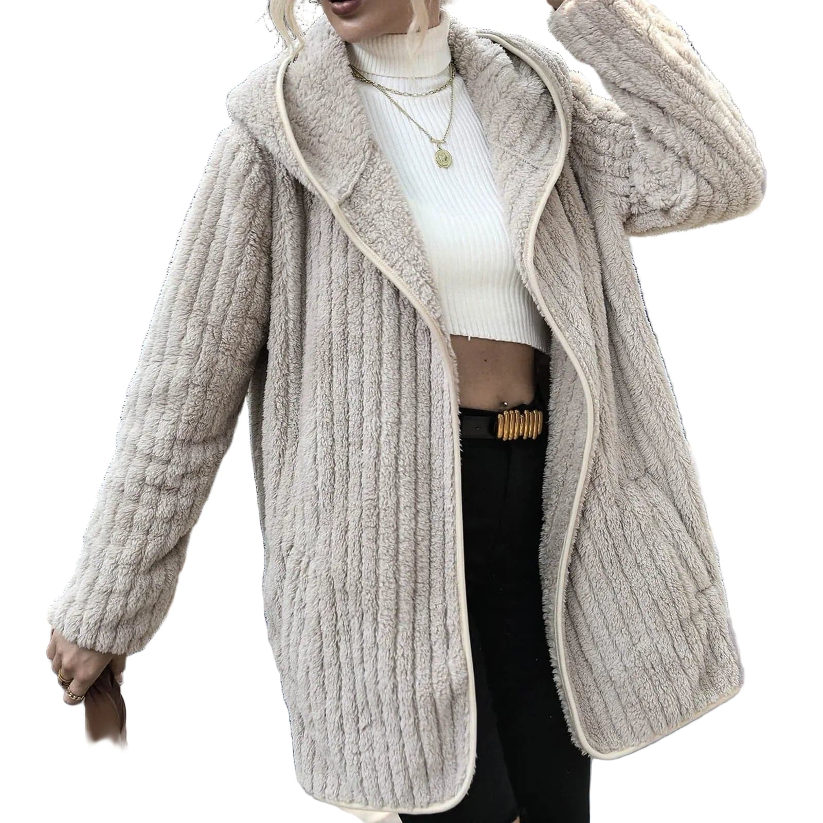 Dames Oversized Cardigan Fluffy Fleece voor Casual Loungewear 0