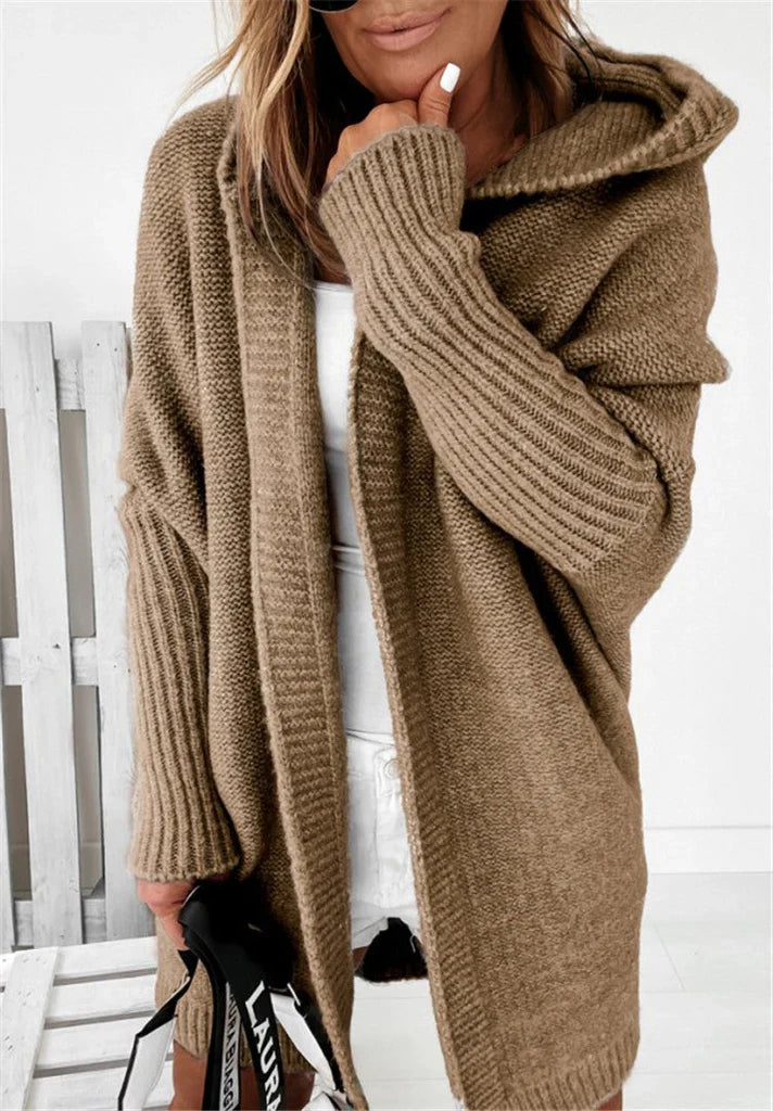 Dames Oversized Cardigan Gebreid met Kap voor Herfst en Winter 2