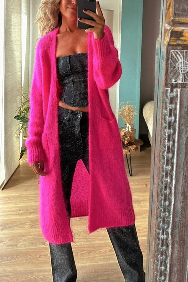Dames Oversized Cardigan Lange Open Voorkant met Zakken 0