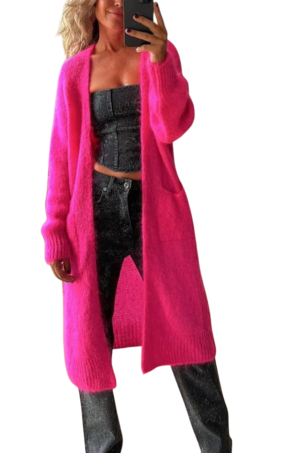 Dames Oversized Cardigan Lange Open Voorkant met Zakken