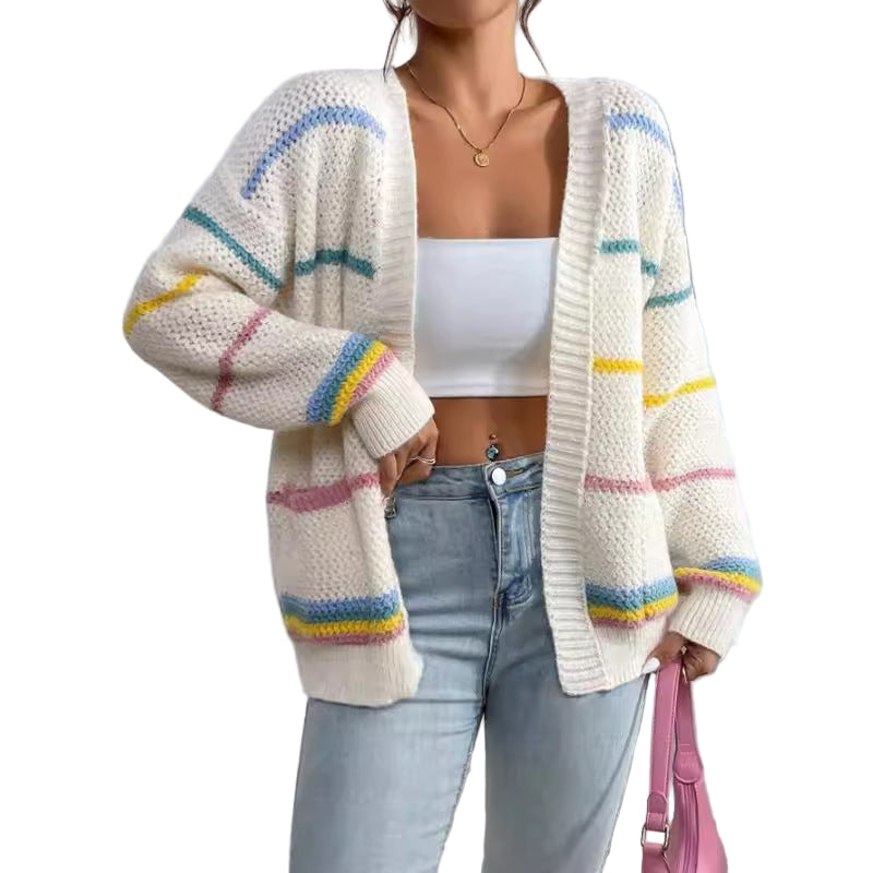 Dames Oversized Cardigan Met Gestreept Ontwerp 0