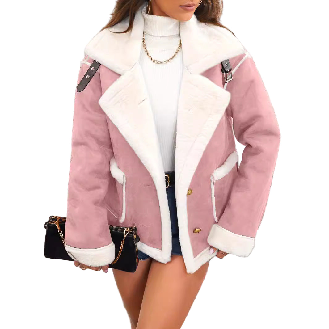 Dames Oversized Faux Fur Jacket Suede Look 0