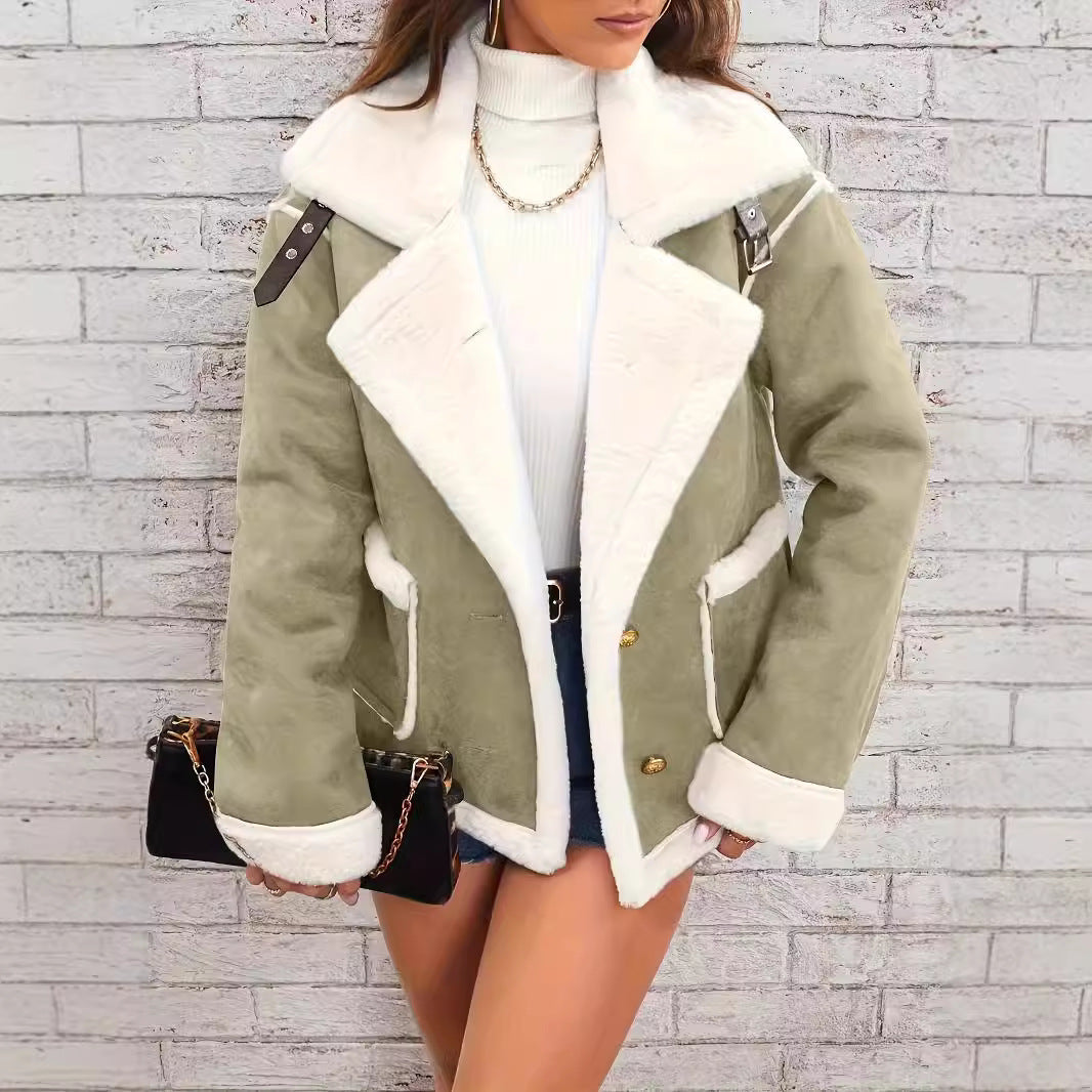 Dames Oversized Faux Fur Jacket Suede Look 1