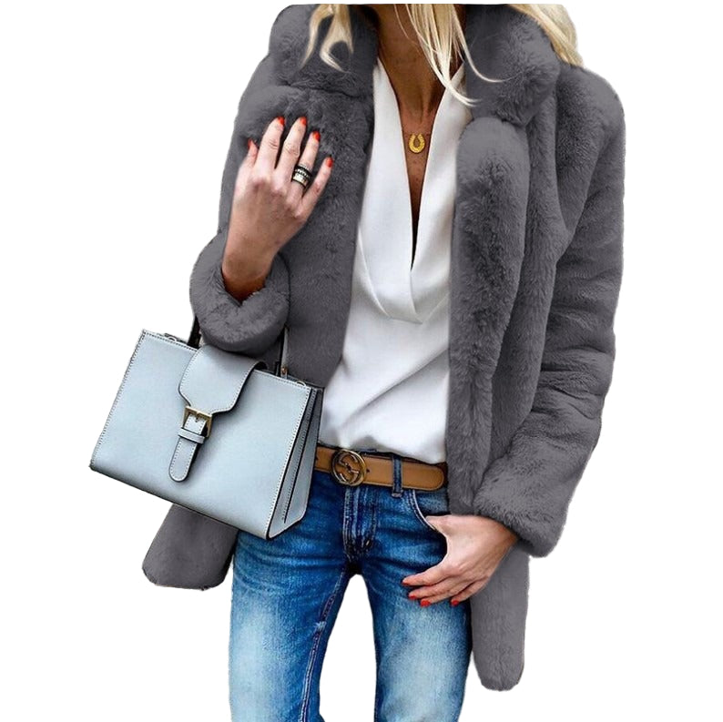 Dames Oversized Faux Fur Jas met Vouwkraag 2