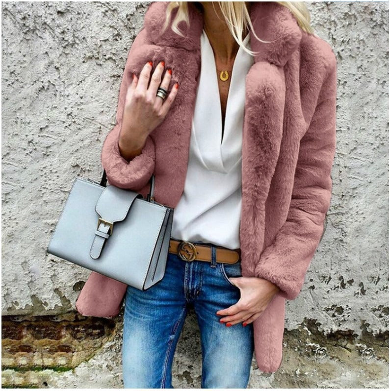 Dames Oversized Faux Fur Jas met Vouwkraag 3