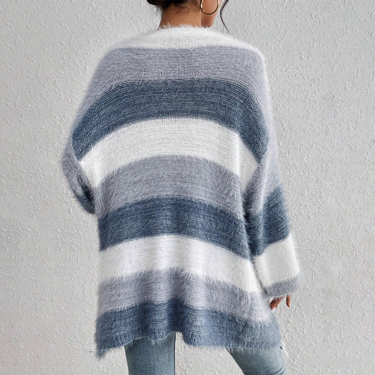Dames Oversized Gebreide Cardigan met Gestreept Ontwerp 2