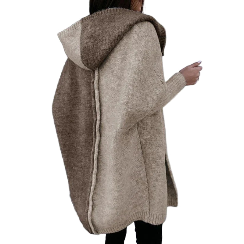 Dames Oversized Gebreide Cardigan met Kap in Patchwork Stijl 1