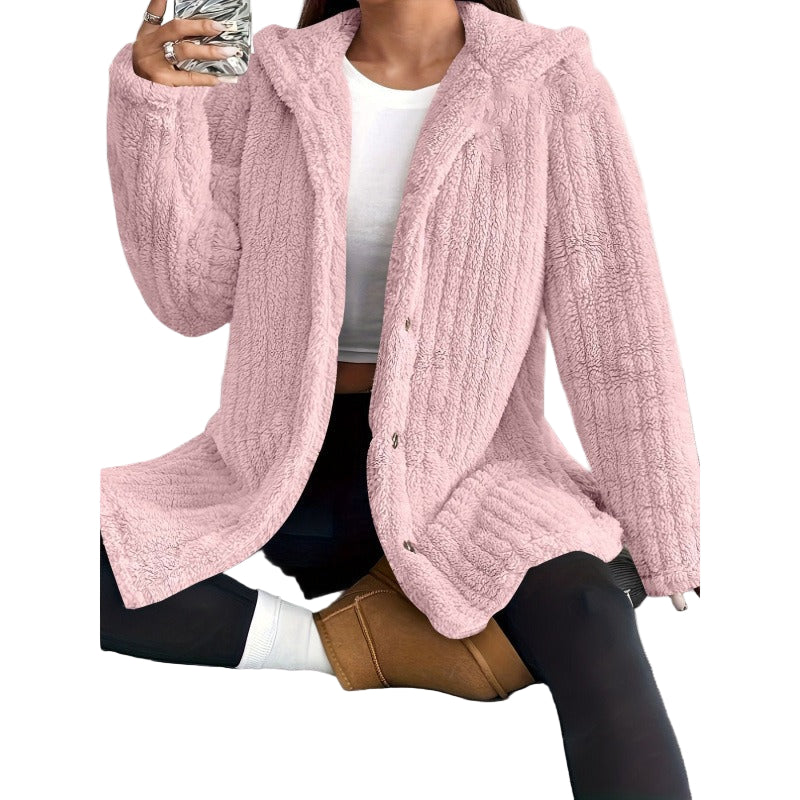 Dames Oversized Jas met Capuchon en Ribbeltextuur 0
