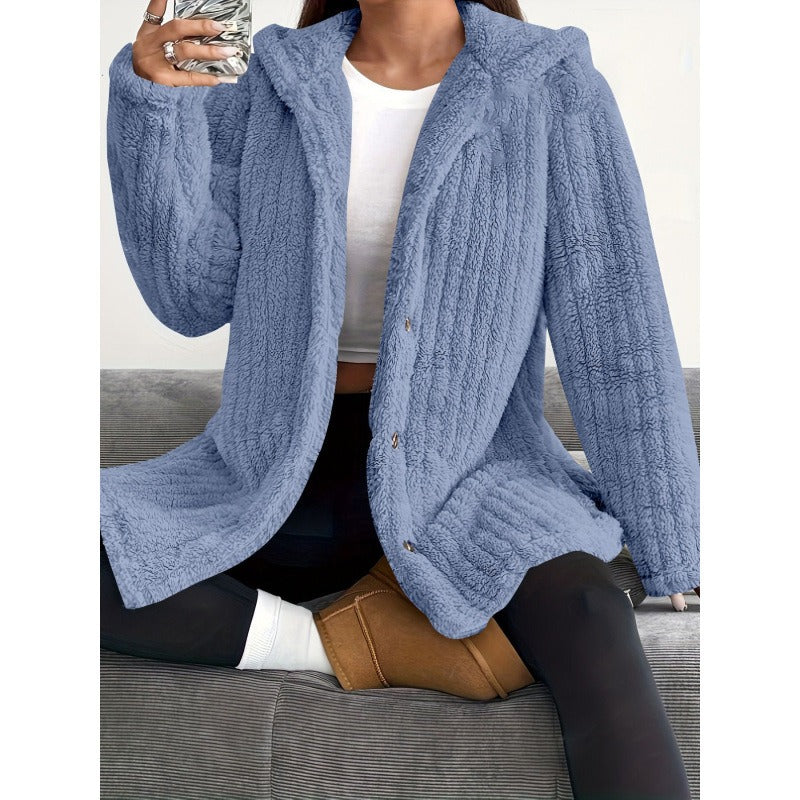 Dames Oversized Jas met Capuchon en Ribbeltextuur 2