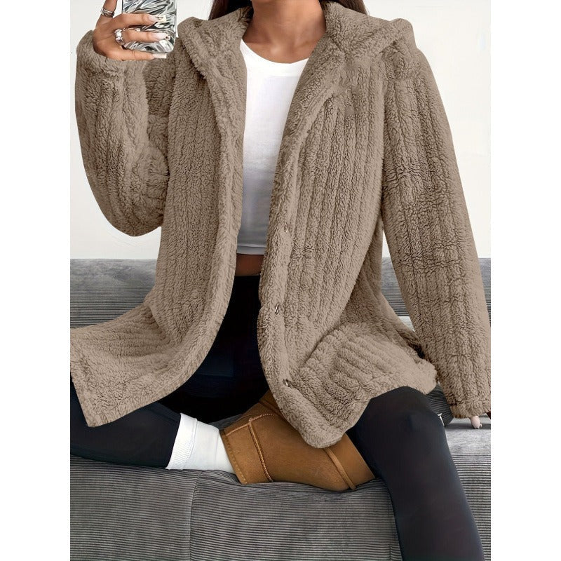 Dames Oversized Jas met Capuchon en Ribbeltextuur 4
