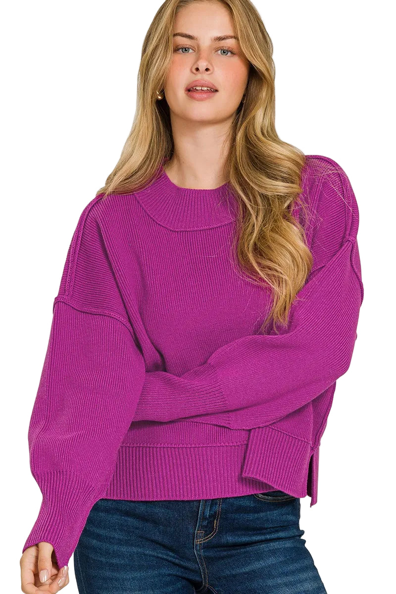 Dames Oversized Trui Met Brede Halslijn en Drop Shoulder 0
