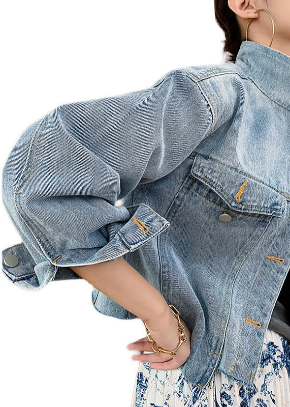 Dames Patchwork Denim Jas met Knoopzakken 4