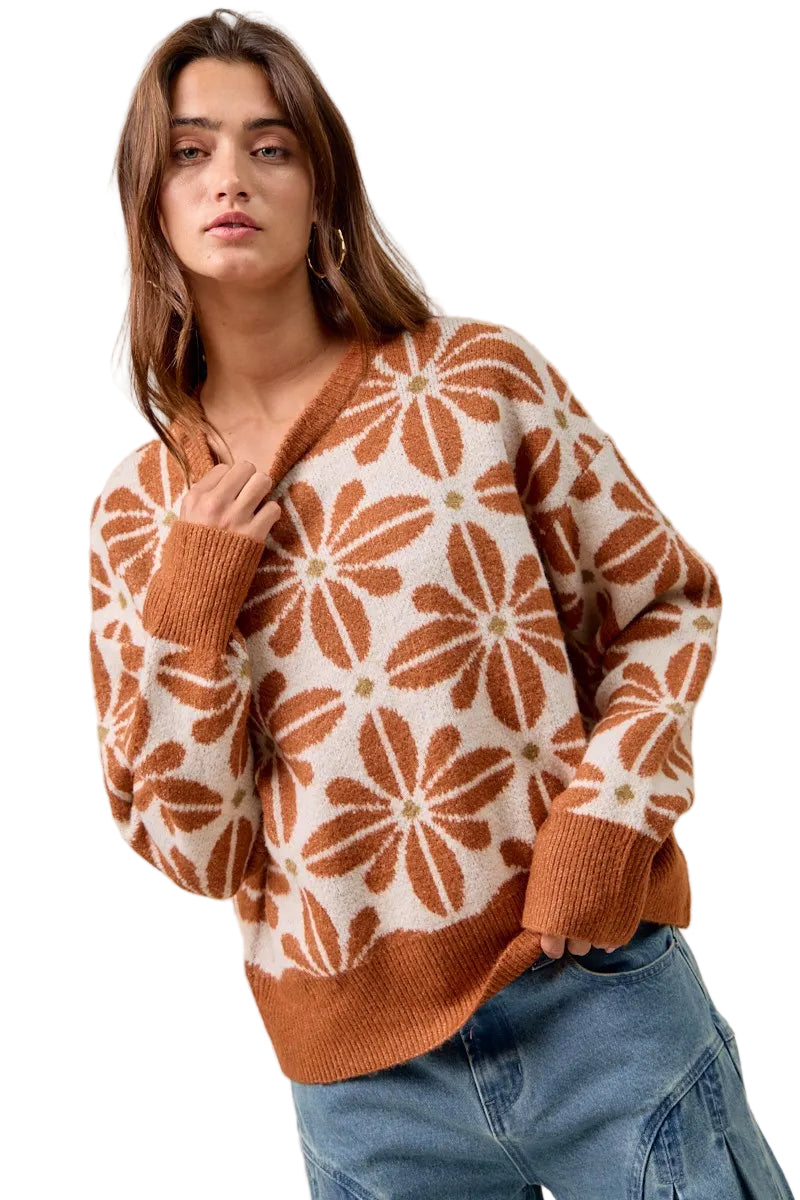 Dames Pullover Trui Met Bloemenpatroon Lange Mouwen 0