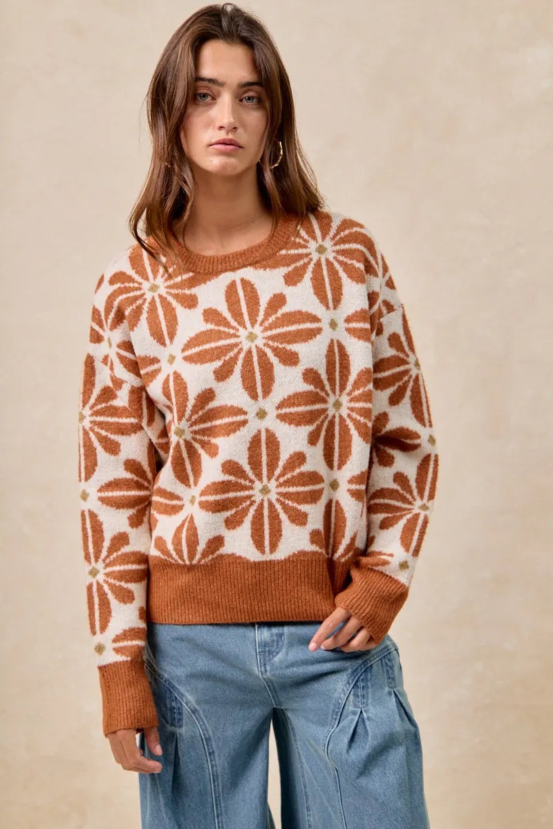 Dames Pullover Trui Met Bloemenpatroon Lange Mouwen 1