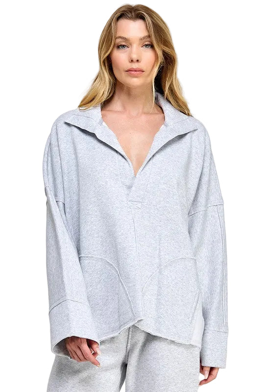 Dames Pullover V-Hals Dolman Mouwen Grijs 1