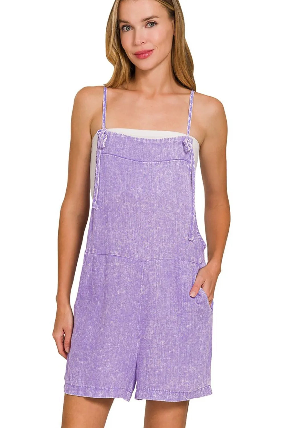 Dames Romper Denim Katoenmix Met Knoopbanden 0