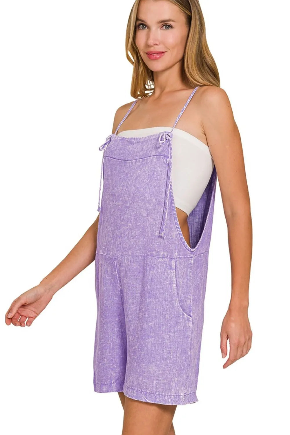 Dames Romper Denim Katoenmix Met Knoopbanden 1