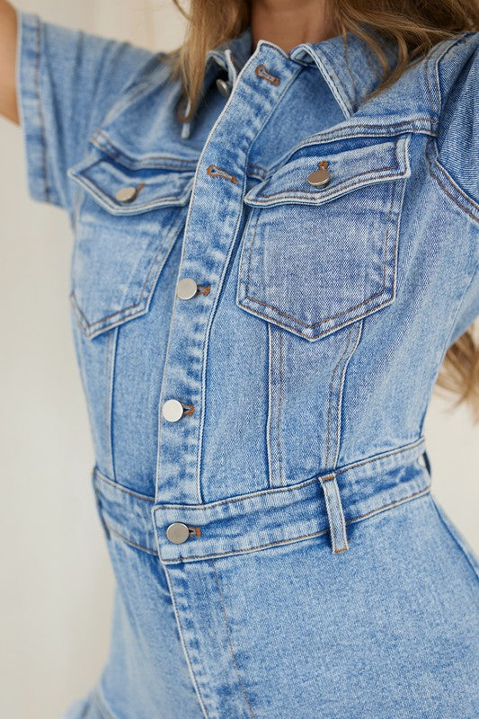 Dames Romper Denim Met Knopen en Gefranjerde Zoom 2