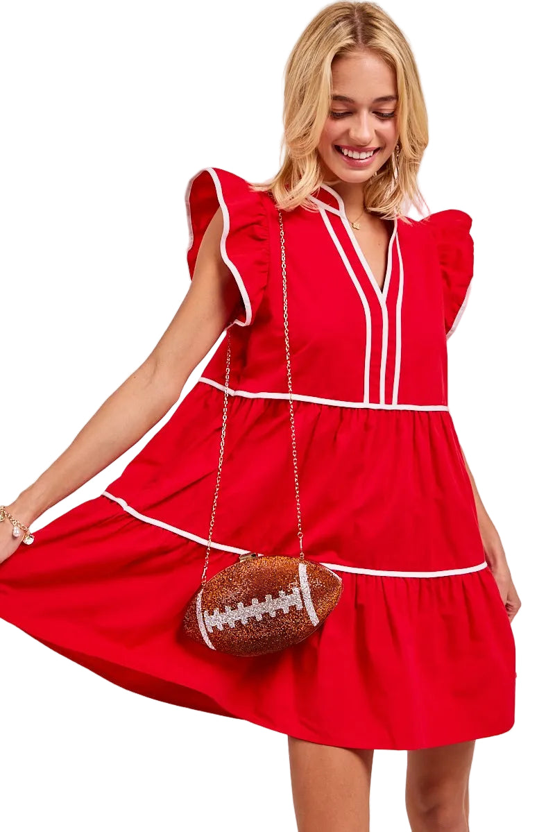 Dames Ruffled Jurk met Contrast Binding en Gameday Thema 0