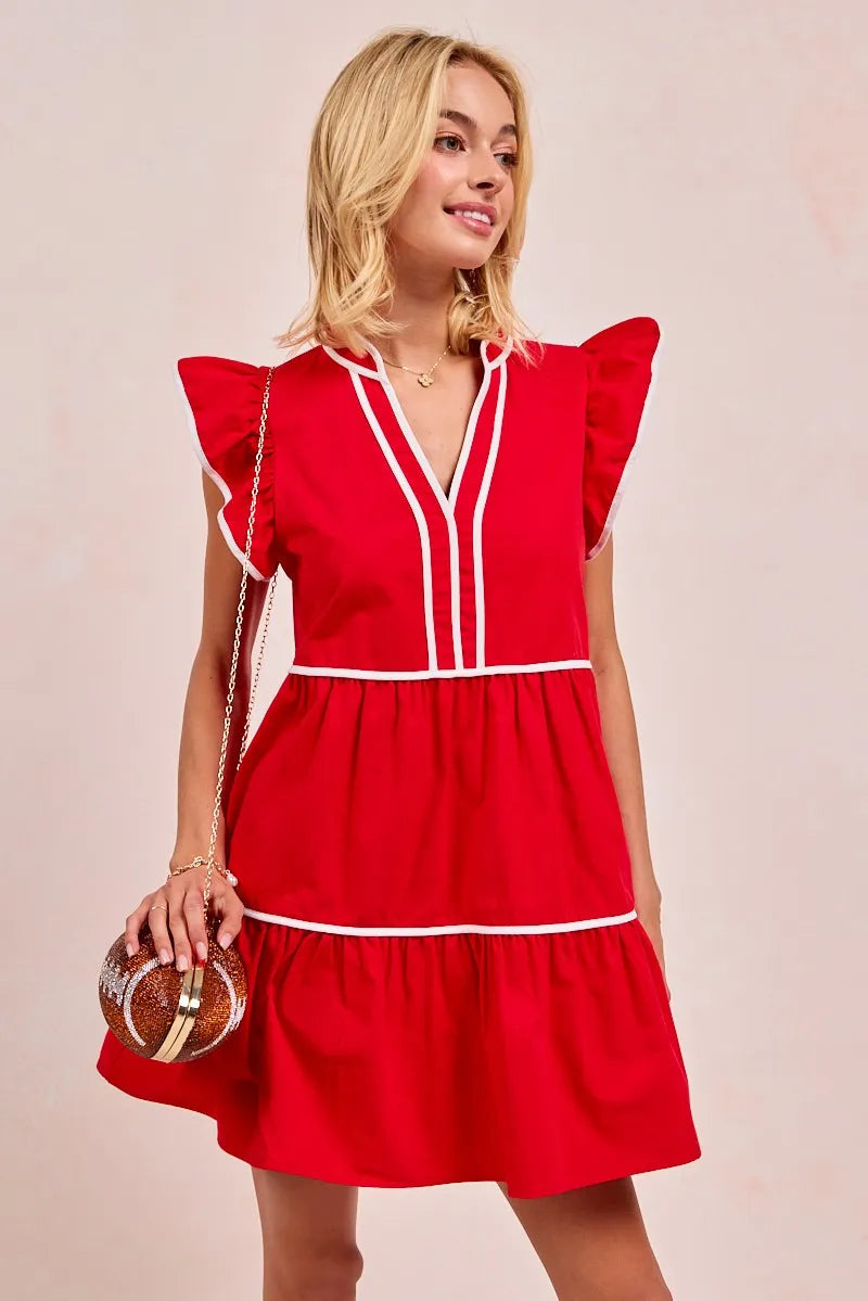 Dames Ruffled Jurk met Contrast Binding en Gameday Thema 1