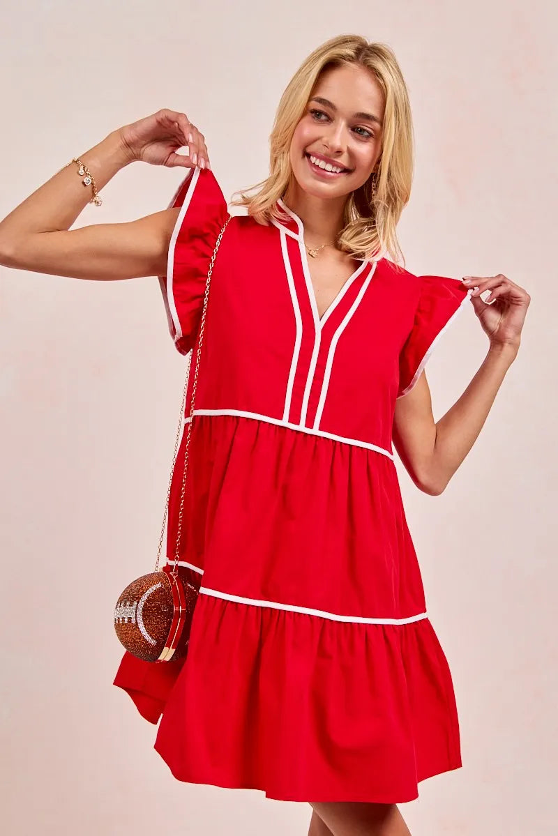Dames Ruffled Jurk met Contrast Binding en Gameday Thema 7