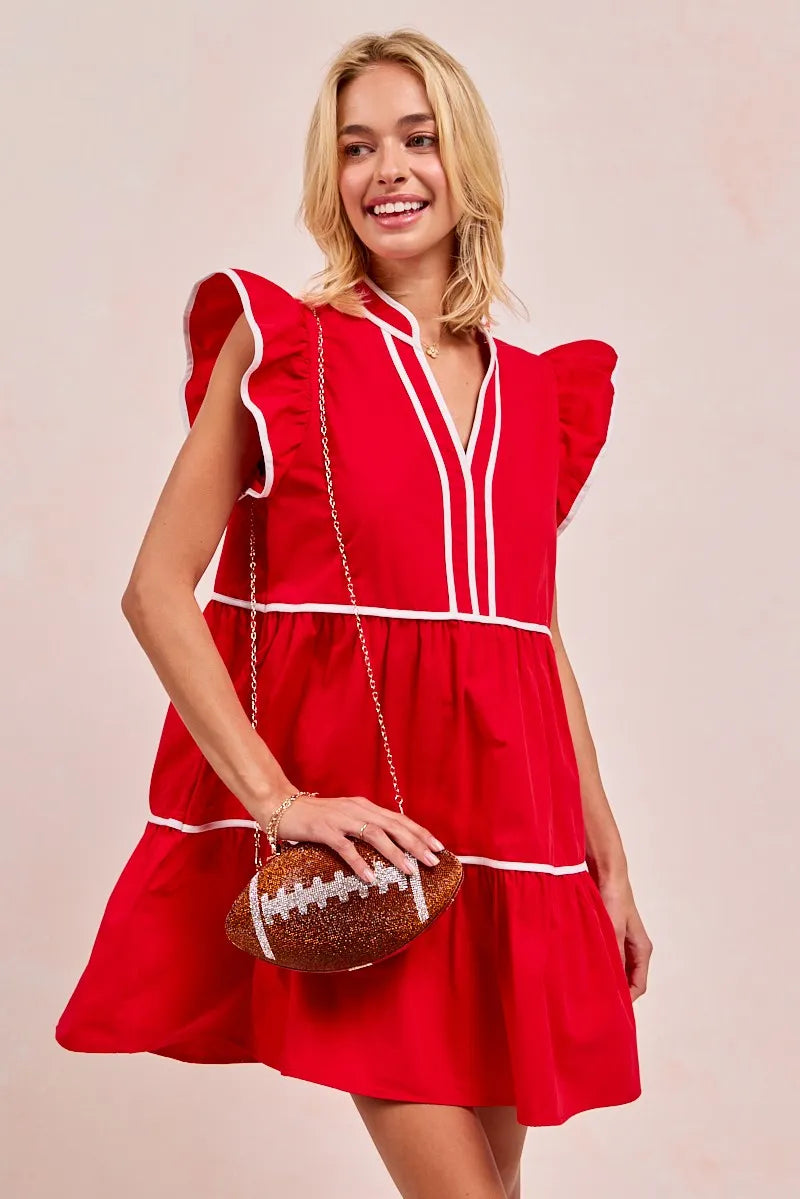 Dames Ruffled Jurk met Contrast Binding en Gameday Thema 8