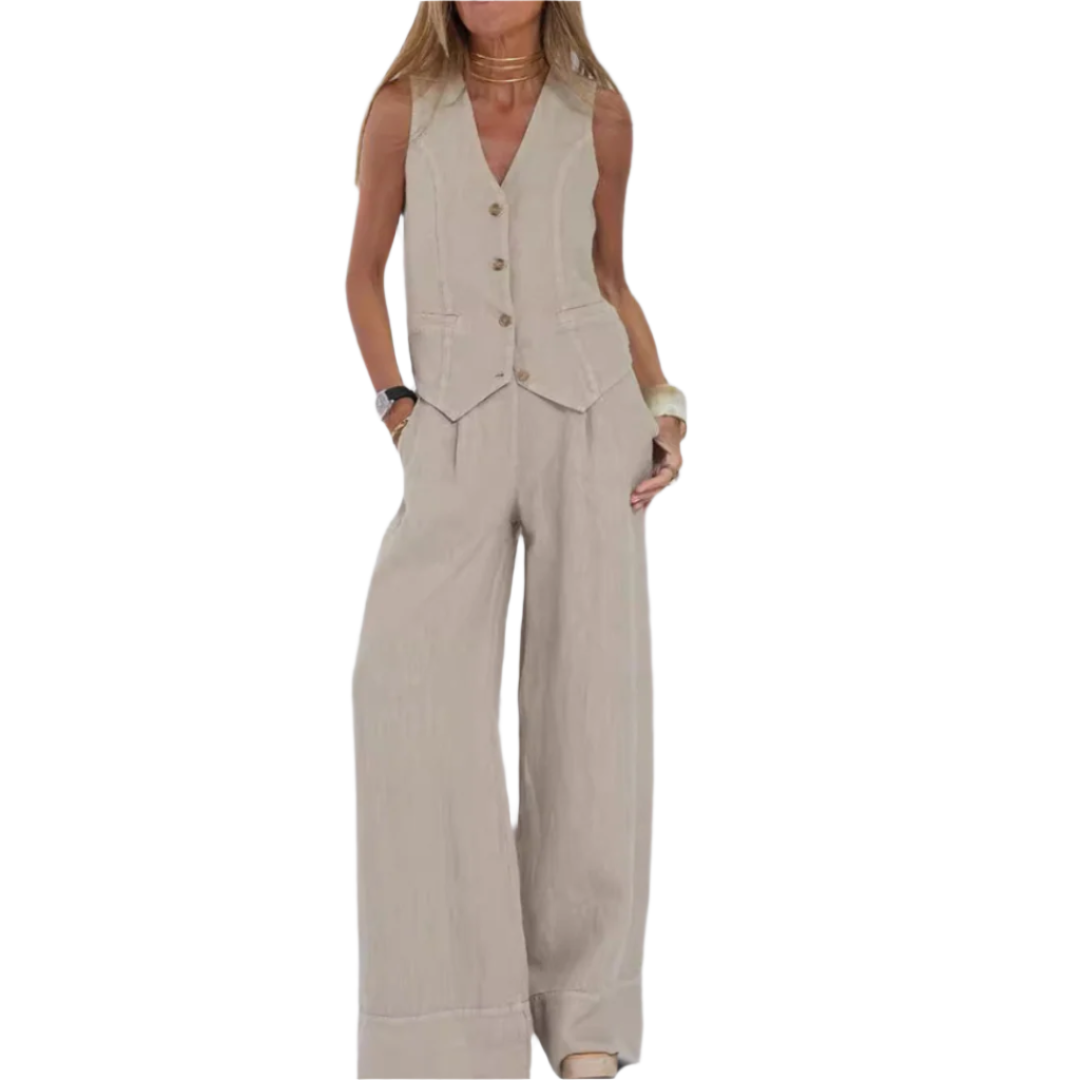Dames Set Elegante Top en Wijde Broek 0