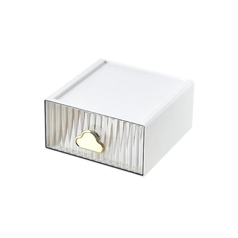 Dames Sieradendoosje met Lade en Wolkvormig Handvat, Geribbelde Voorkant, Compact en Modern Design 0