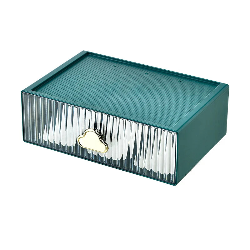 Dames Sieradendoosje met Lade en Wolkvormig Handvat, Geribbelde Voorkant, Compact en Modern Design 5