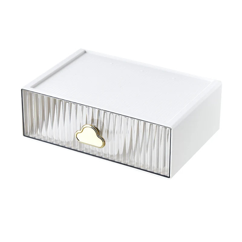 Dames Sieradendoosje met Lade en Wolkvormig Handvat, Geribbelde Voorkant, Compact en Modern Design 8