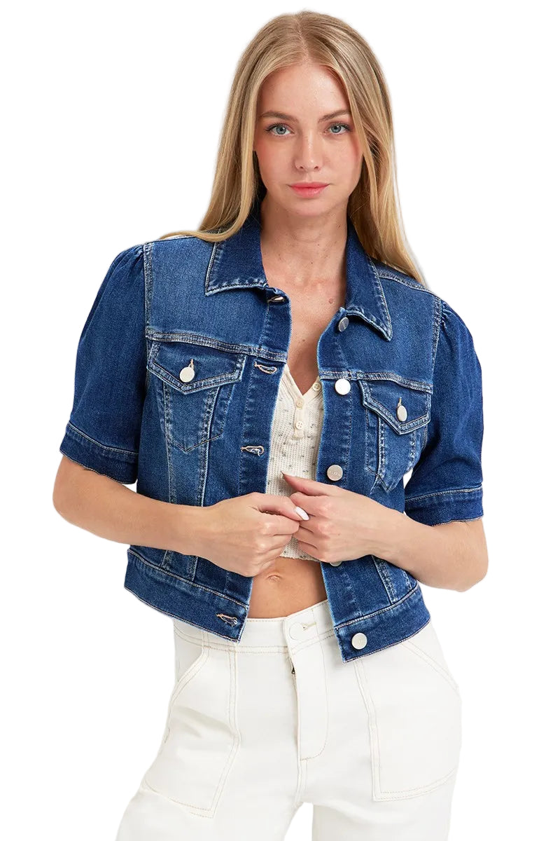 Dames Spijker Jasje Cropped Katoen Met Korte Mouwen 0